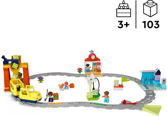 LEGO DUPLO Grande conjunto de trem comunitário interativo, brinquedo de construção Montessori, locomotiva Push&Go interativa com luzes, sons e trilhos, presentes para crianças de 3 anos ou mais.