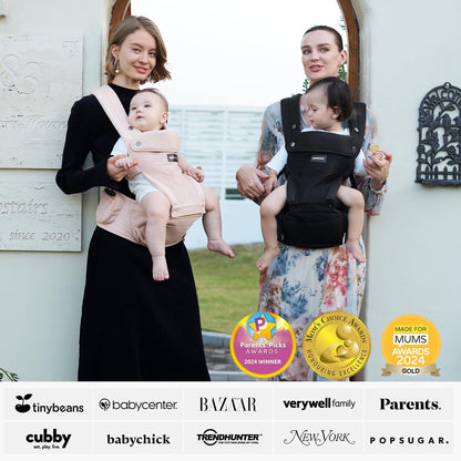 Momcozy Canguru com assento de quadril, 2 em 1 para carregar o bebê de frente para a rua, canguru destacável para uso com as mãos livres até 20 kg, canguru respirável para bebês com cintura de até 120 cm, AirMesh rosa