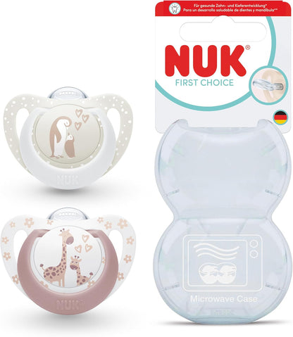 NUK Chupetas First Choice | 0-6 Meses | Chupetas Ortodônticas | Acalma 99% dos bebês** | Pinguim e Girafa | 2 unidades