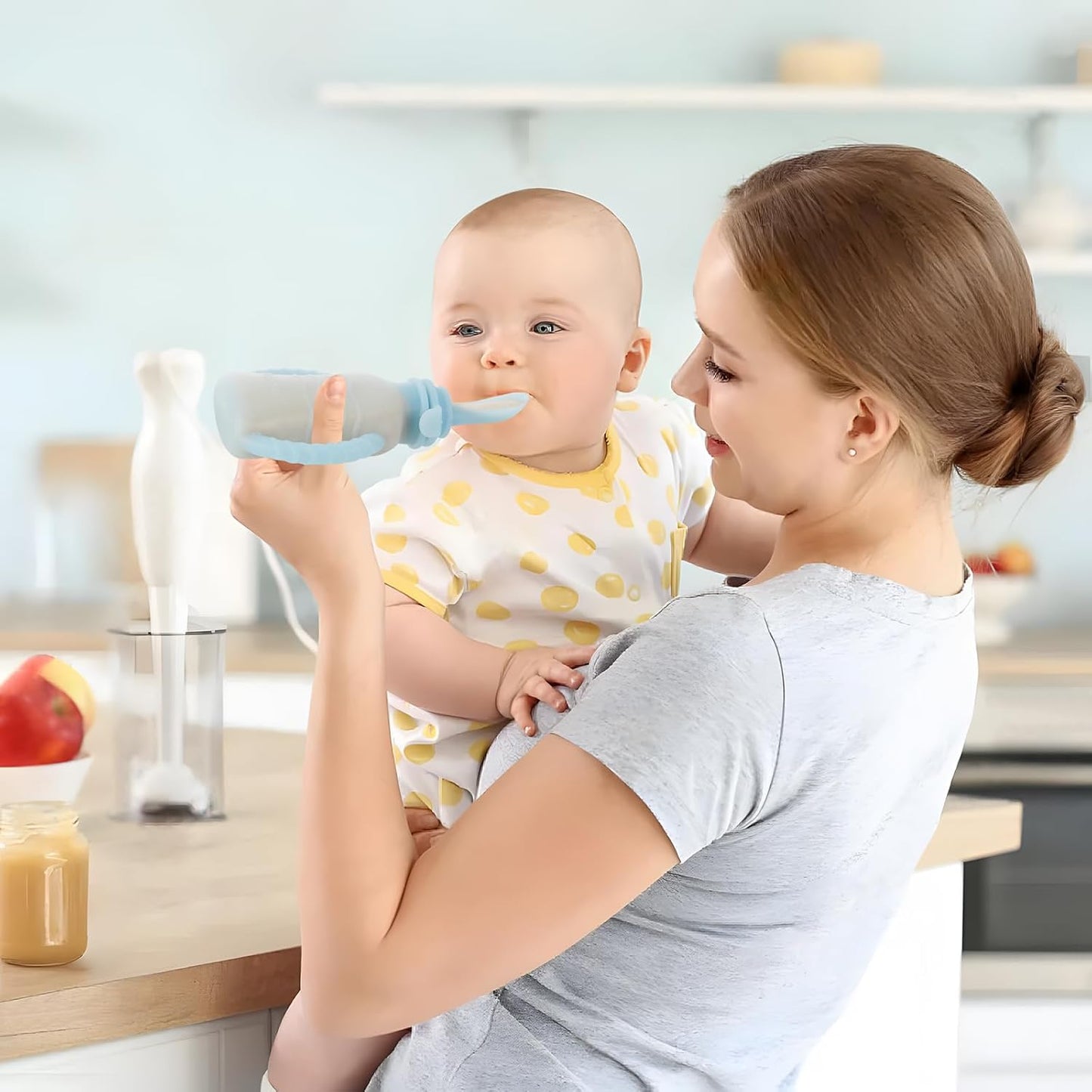 PandaEar Conjunto de 3 saquinhos de silicone reutilizáveis para papinha com 3 colheres dosadoras e funil | Saquinho para armazenar alimentos infantis de 120ml com alça | Saquinhos de silicone sem BPA para papinhas caseiras