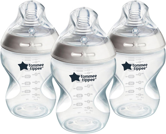 Tommee Tippee Mamadeira anticólica Natural Start, 260 ml, 0+ meses, tetina semelhante à mama de fluxo lento para uma trava natural, válvula anticólica, autoesterilizante, pacote com 3