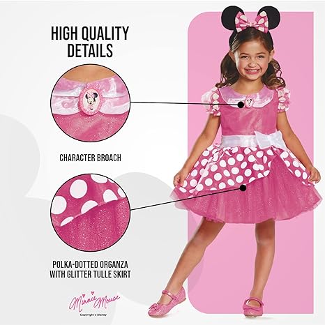 DISGUISE  Disney oficial deluxe rosa minnie mouse traje crianças, minnie mouse vestir-se roupa saia meninas vestido extravagante, trajes do dia do livro mundial para meninas