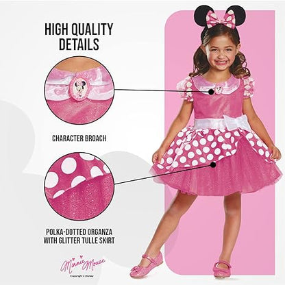 DISGUISE  Disney oficial deluxe rosa minnie mouse traje crianças, minnie mouse vestir-se roupa saia meninas vestido extravagante, trajes do dia do livro mundial para meninas