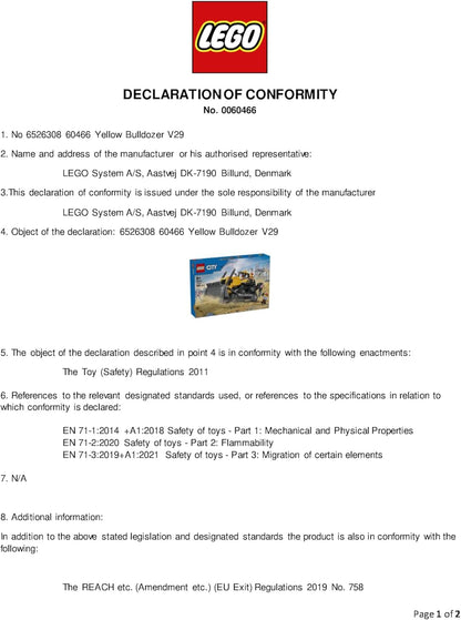 LEGO City - Trator Amarelo - Conjunto de Construção com Veículo Grande - Inclui 3 Minifiguras, além de Tijolos Soltos e Placas de Trânsito - Presente de Aniversário para Meninos a partir de 8 Anos - 60466