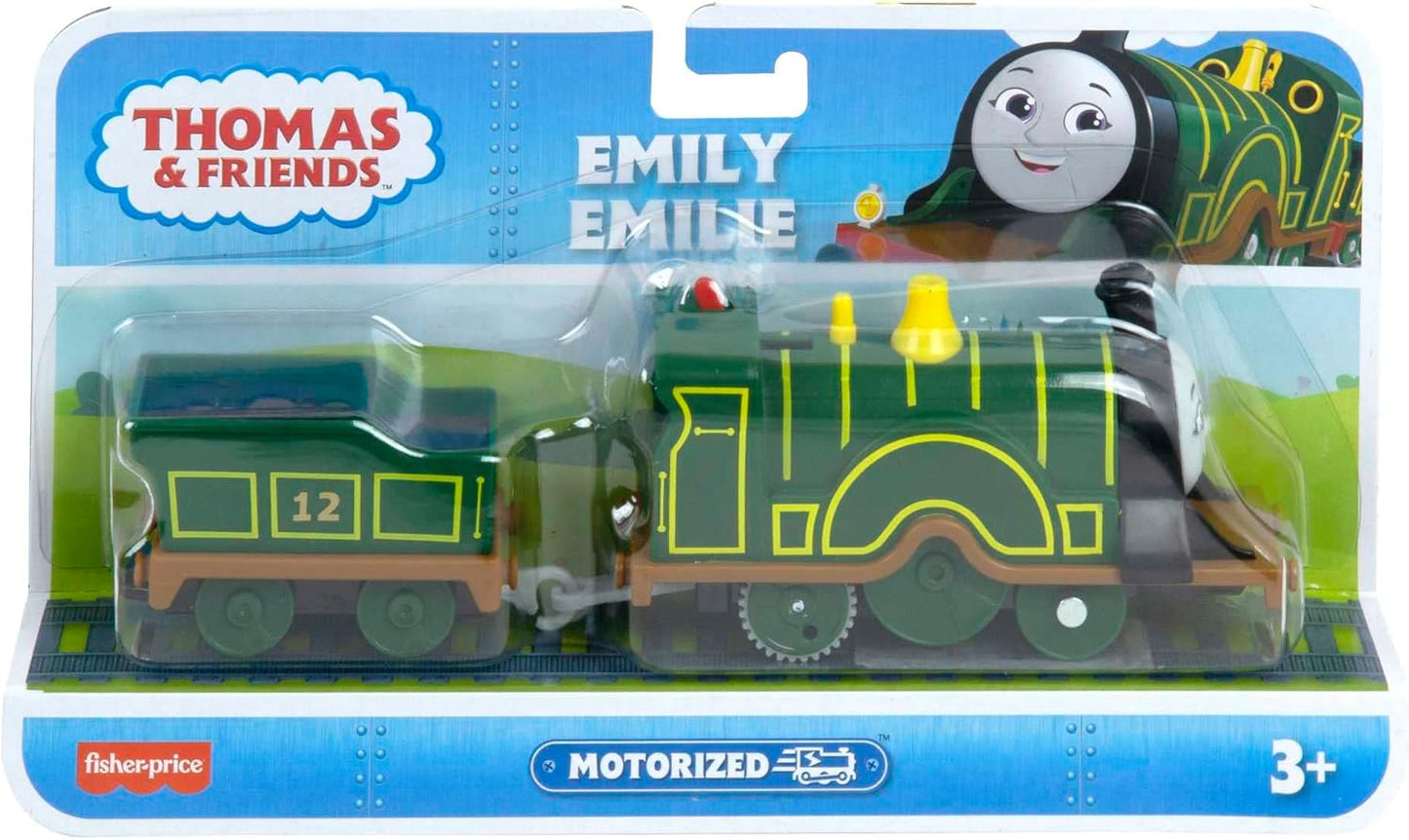 Thomas & Friends Trem de brinquedo motorizado Emily, locomotiva a bateria com vagão, para brincadeiras de faz de conta para crianças em idade pré-escolar a partir de 3 anos, HHN41