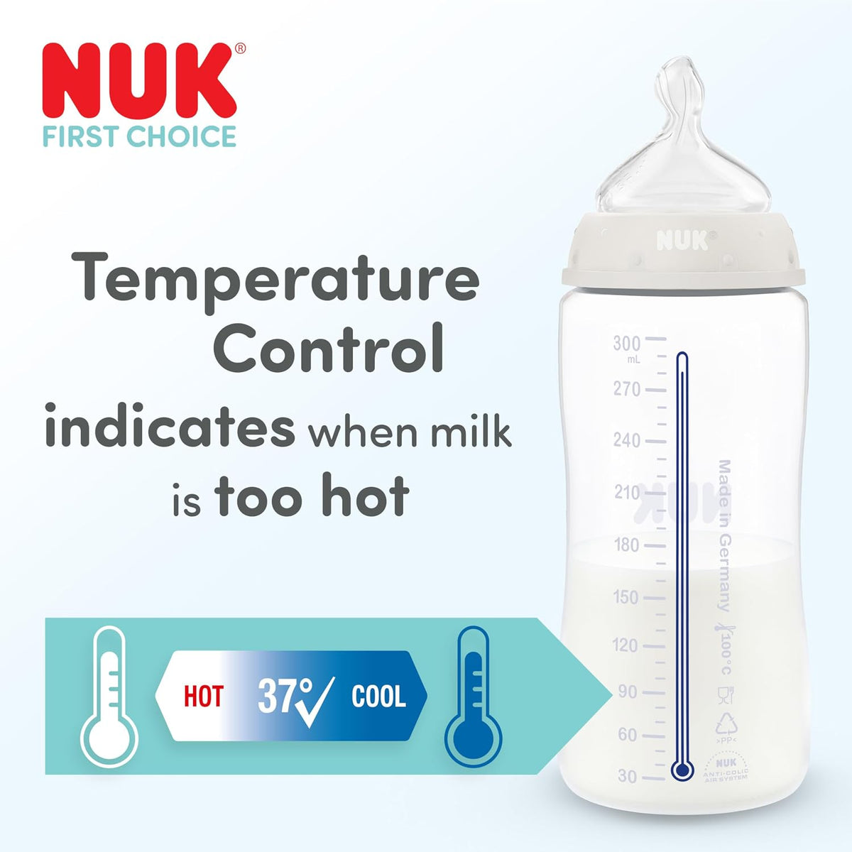 NUK Mamadeira First Choice | 6+ meses | 300 ml | Mamadeira anticólica | Polipropileno (PP) | Alças de fácil aderência | Baleia | 1 unidade