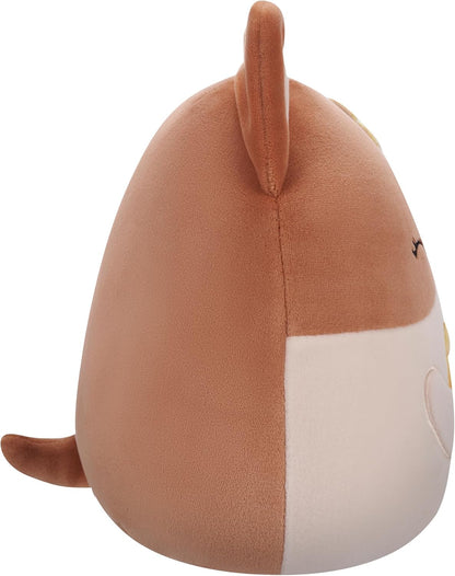 Squishmallows Original 7,5 Polegadas - Regina the Brown and White Corgi com Bebida de Abacaxi e Flor