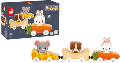 Janod - Mascotas Magnéticas - Juguete de Aprendizaje Temprano - 3 Vehículos + 3 Animales de Madera - Desarrolla la Destreza - Juego de Madera FSC - 18 Meses +,