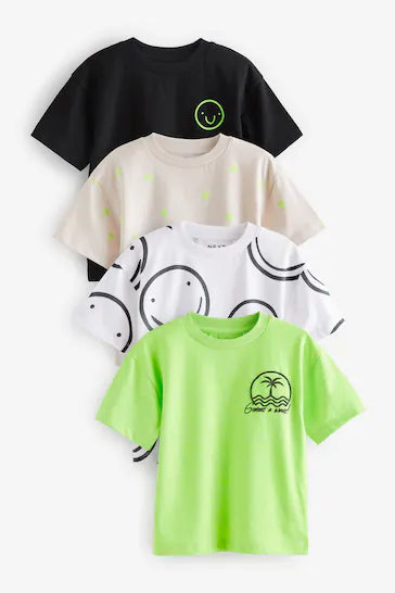 |Boy| Conjunto De 4 Camisetas De Manga Curta - Preto/Verde (3 meses - 7 anos)