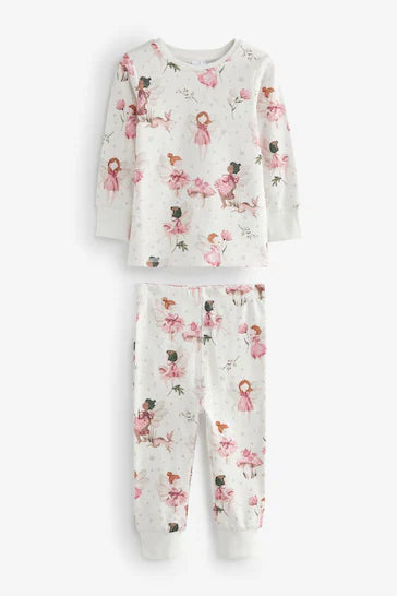 |Girl| Pacote De 3 Pijamas Com Estampa De Fada Rosa/Branco (9 meses a 12 anos)