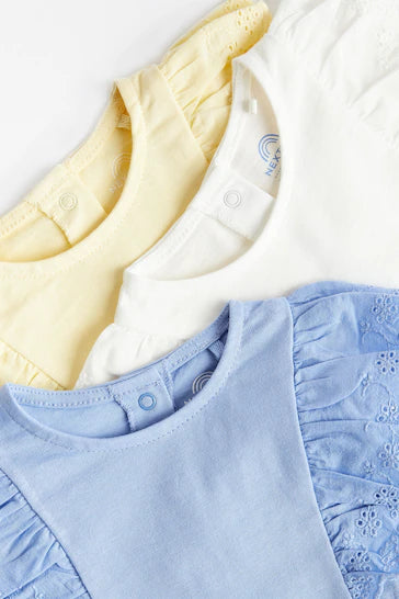 |BabyGirl| Macaquinho Para Bebê Pacote Com 3 - Bordado Azul/Amarelo