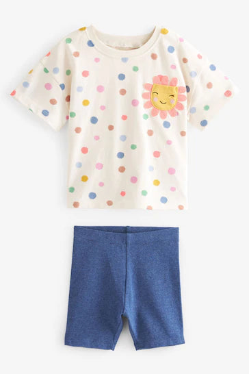|BigGirl| Conjunto De Camiseta E Shorts De Ciclismo Cream Spotty Flower (3 meses a 7 anos)