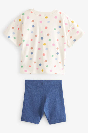 |BigGirl| Conjunto De Camiseta E Shorts De Ciclismo Cream Spotty Flower (3 meses a 7 anos)