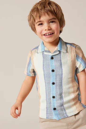 |Boy| Camisa Com Listras Verticais De Mangas Curtas Múltiplas (3 meses - 7 anos)