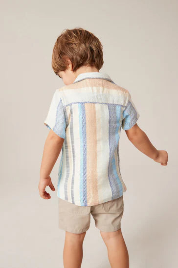 |Boy| Camisa Com Listras Verticais De Mangas Curtas Múltiplas (3 meses - 7 anos)
