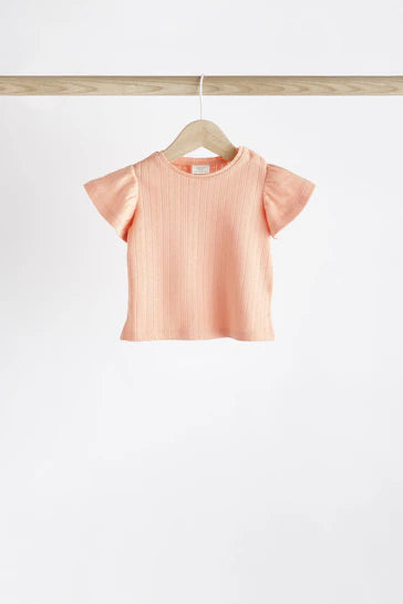 |BabyGirl| Conjunto Camiseta e Shorts Bebê 6 Peças - Pointelle Rosa