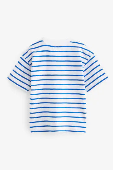 |Boy| Camiseta De Manga Curta Com Bolso - Azul/Branco (3 meses - 7 anos)