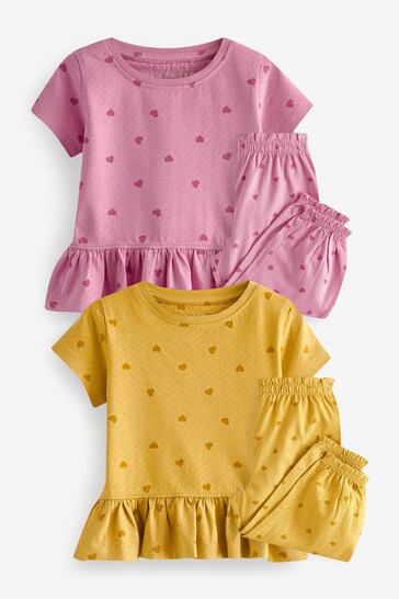|Girl| Pacote De 2 Pijamas Jogger Texturizados Rosa/Amarelo (9 meses a 10 anos)