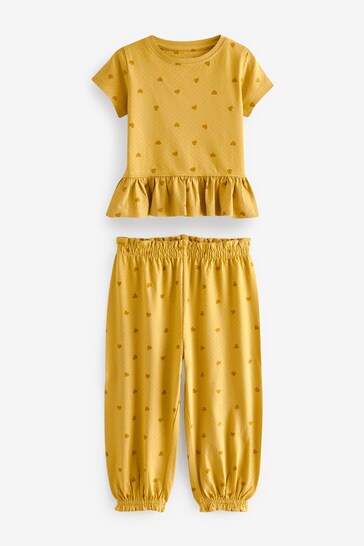 |Girl| Pacote De 2 Pijamas Jogger Texturizados Rosa/Amarelo (9 meses a 10 anos)