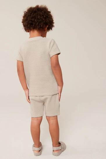 |Boy| Conjunto De Camiseta E Shorts Com Bolso Em Jersey Texturizado - Neutro (3 meses - 7 anos)