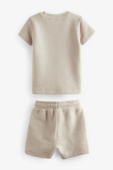 |Boy| Conjunto De Camiseta E Shorts Com Bolso Em Jersey Texturizado - Neutro (3 meses - 7 anos)