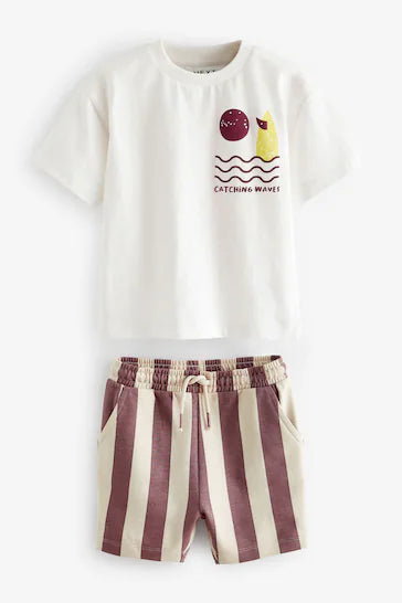 |Boy| Conjunto De Camiseta Com Estampa Traseira Roxa E Shorts Estampados (3 Meses - 7 Anos)