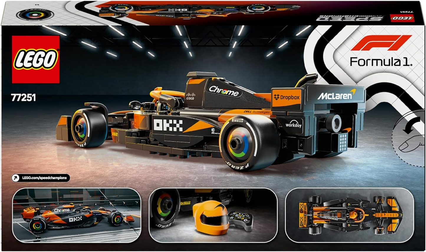 LEGO Speed Champions McLaren F1 Team MCL38 Race Car Toy com uma minifigura colecionável de piloto de Fórmula 1 - Kits de modelos para meninos e meninas de 10 anos ou fãs adultos de automobilismo 77251