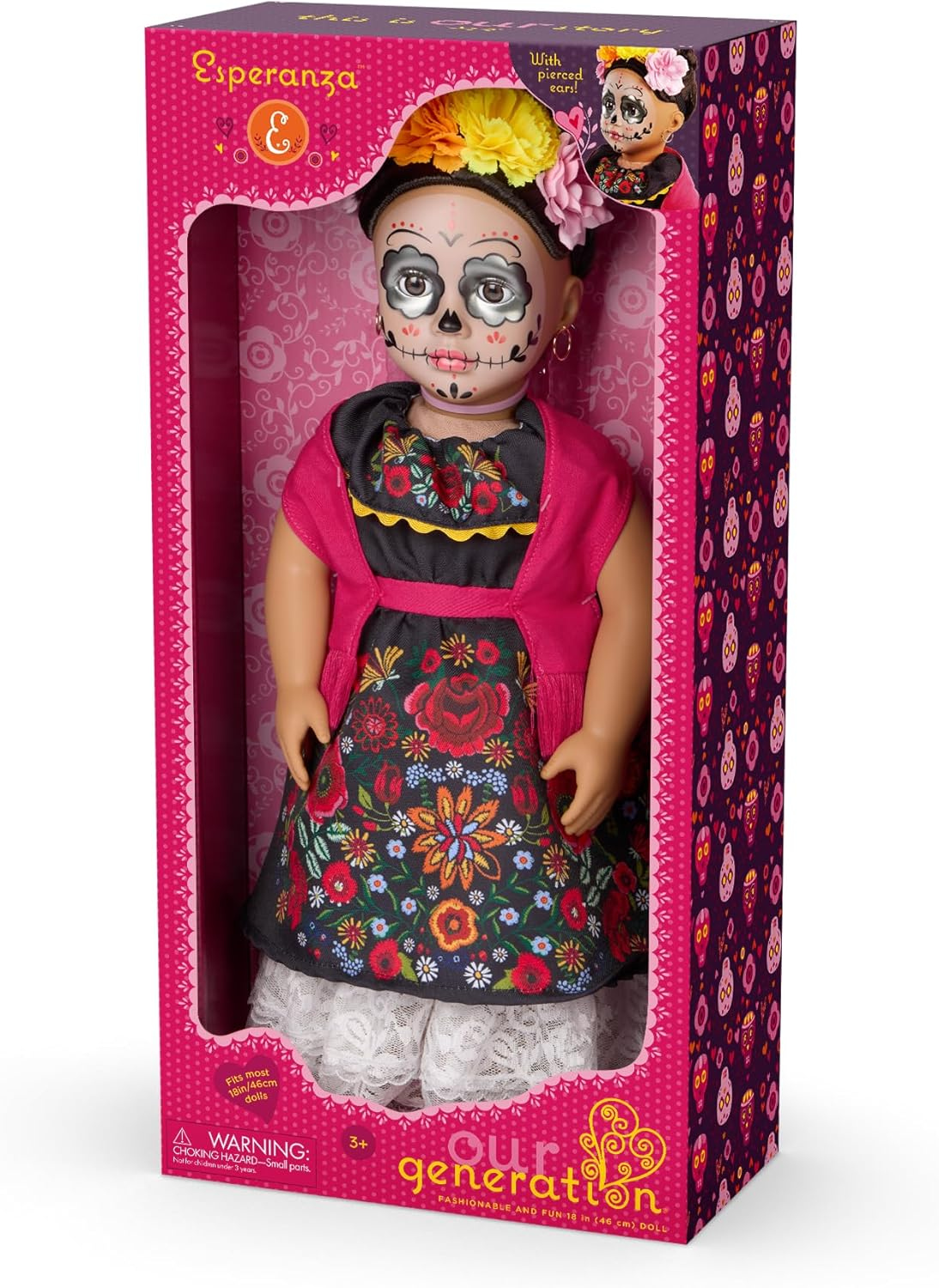 A Nossa Geração – Boneca Día de los Muertos Edição Especial de 45 cm – Coroa de Flores e Pintura Facial Assinatura Calavera – Vestido Autêntico com Detalhes Florais – Esperanza