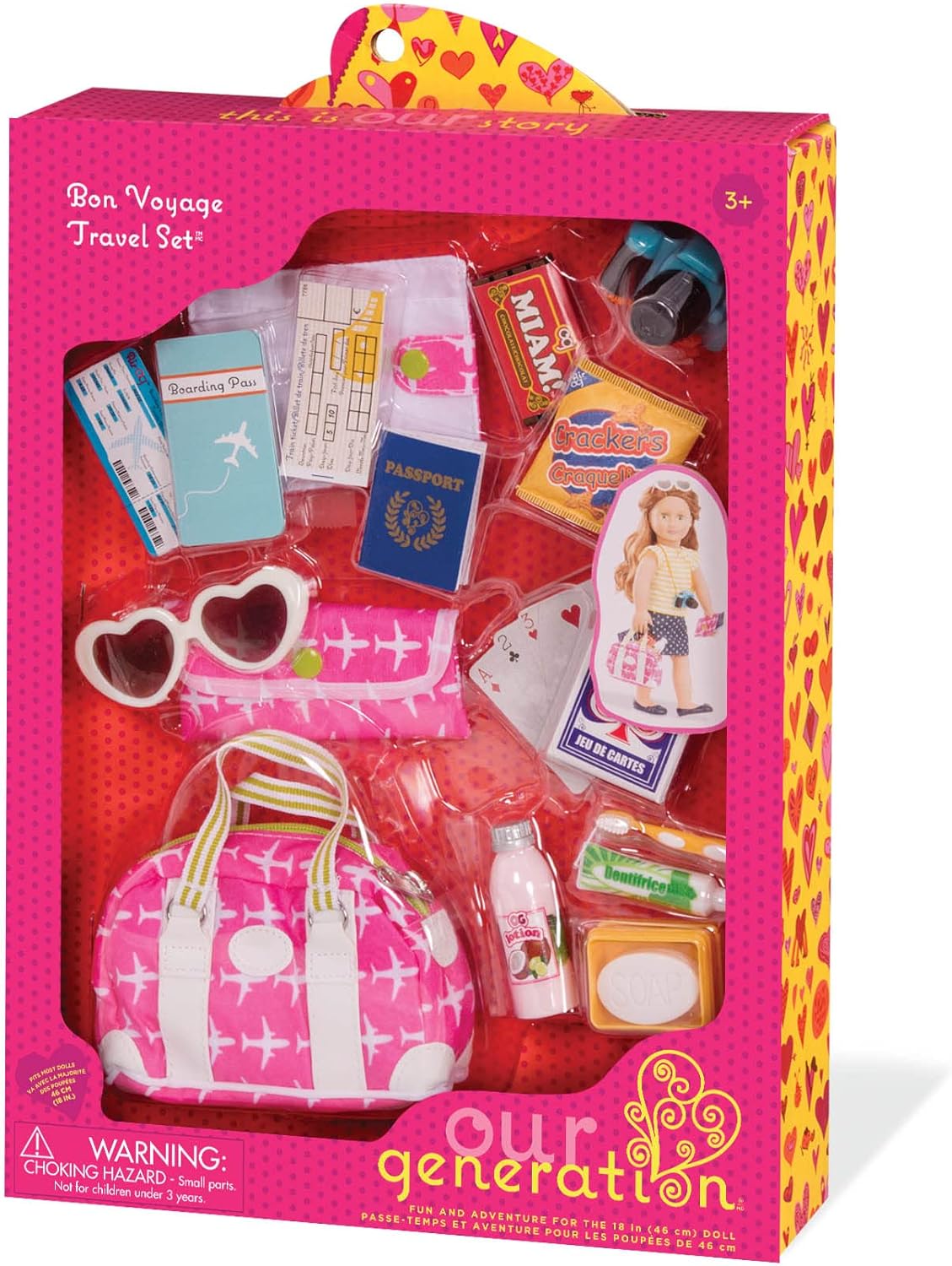Acessórios para bonecas Our Generation - Conjunto de saco de viagem Bon Voyage - para bonecas de 46 cm - para crianças a partir dos 3, 4 anos
