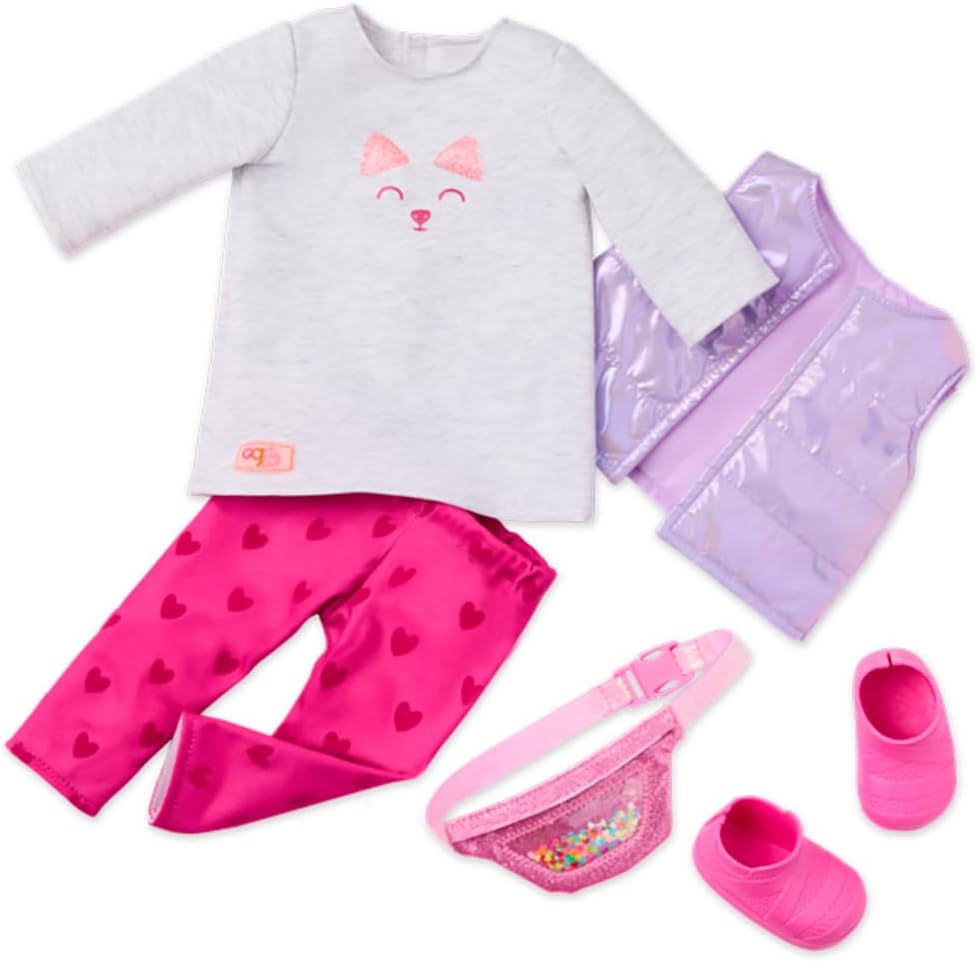 Our Generation – Boneca de 45 cm e conjunto de cãozinho de estimação – Olhos castanho-escuros realistas e cabelo castanho-escuro ondulado – Peluche Husky Dog e acessórios – Brincadeira de faz de conta – Estella e Evi