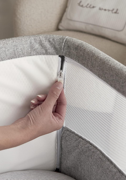 Berço de cabeceira Lua Mamas & Papas, berço amovível, laterais rebatíveis, inclui colchão, 0-6 meses, cinzento