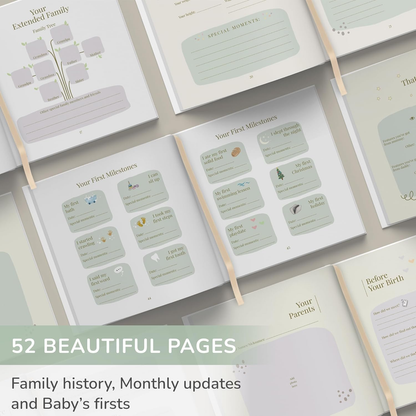 Livro de Memórias e Diário de Gravidez Tiny Trees® para Bebés – Presente de recordação para chás de bebé | Registar marcos, crescimento mensal e árvore genealógica - Diário para futuras mamãs, papás e pais