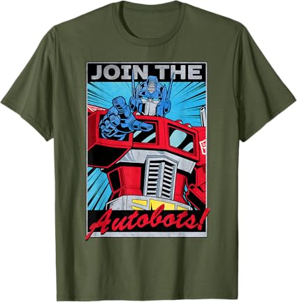 T-shirt com poster retro do Transformers Optimus Prime juntando-se aos Autobots
