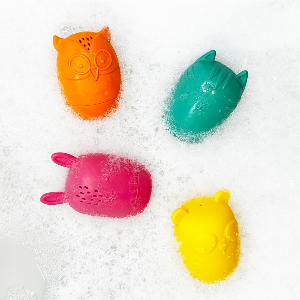 Conjunto de brinquedos para banho Little Giggles Co. - Personagem animal, fácil de limpar, brinquedos esguichadores de banho feitos de silicone fácil de apertar (conjunto de esguichadores de banho)