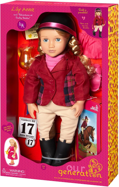 A Nossa Geração – Boneca Equestre Articulável de 45 cm – Cabelo Loiro e Olhos Azuis – Roupa e Acessórios para Cavalgar – Brincadeira de Faz de Conta – Brinquedos para Crianças a Partir dos 3 Anos – Lily Anna