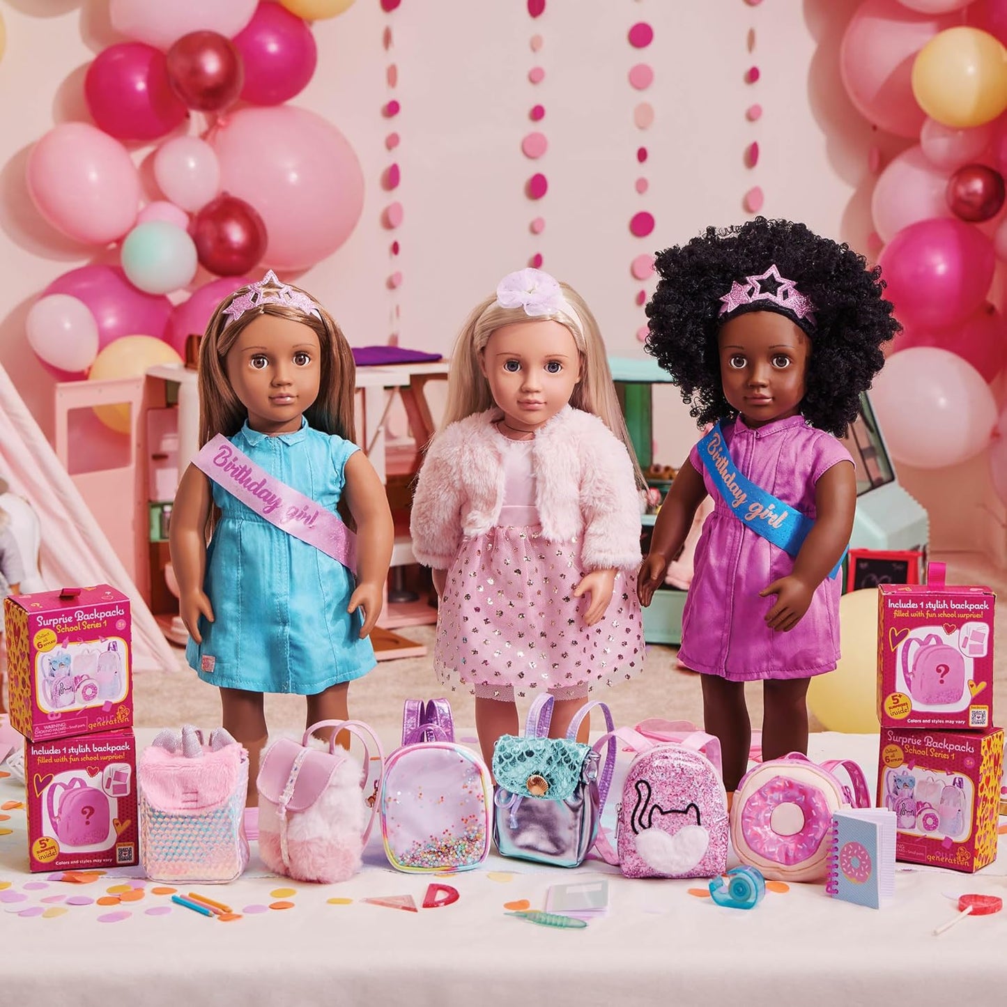 Our School Ready Generation - Conjunto de Mochila e Material Escolar para Bonecas de 18 Polegadas - Conjunto de Mochila e Acessórios para Bonecas de 16 Peças para Crianças a partir dos 3 Anos, Acessórios para Bonecas Infantis