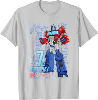 T-shirt de aniversário dos 7 anos do Optimus Prime dos Transformers