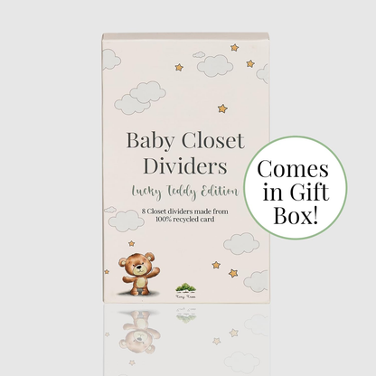 Divisores de guarda-roupa de bebé Tiny Trees em caixa de oferta - 8X Divisores de roupa unissexo para bebés dos 0 aos 24 meses - Presentes para pais recém-nascidos, organizador de roupa de bebé e divisor de idade para armário de berçário - Edição Teddy