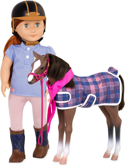 Figura de animal potro quarto de milha da nossa geração – potro de brinquedo de 30 cm para bonecas de 45 cm, figura de animal de brinquedo para meninas e meninos, acessórios estáveis e ferramentas de higiene, para crianças a partir dos 3 anos