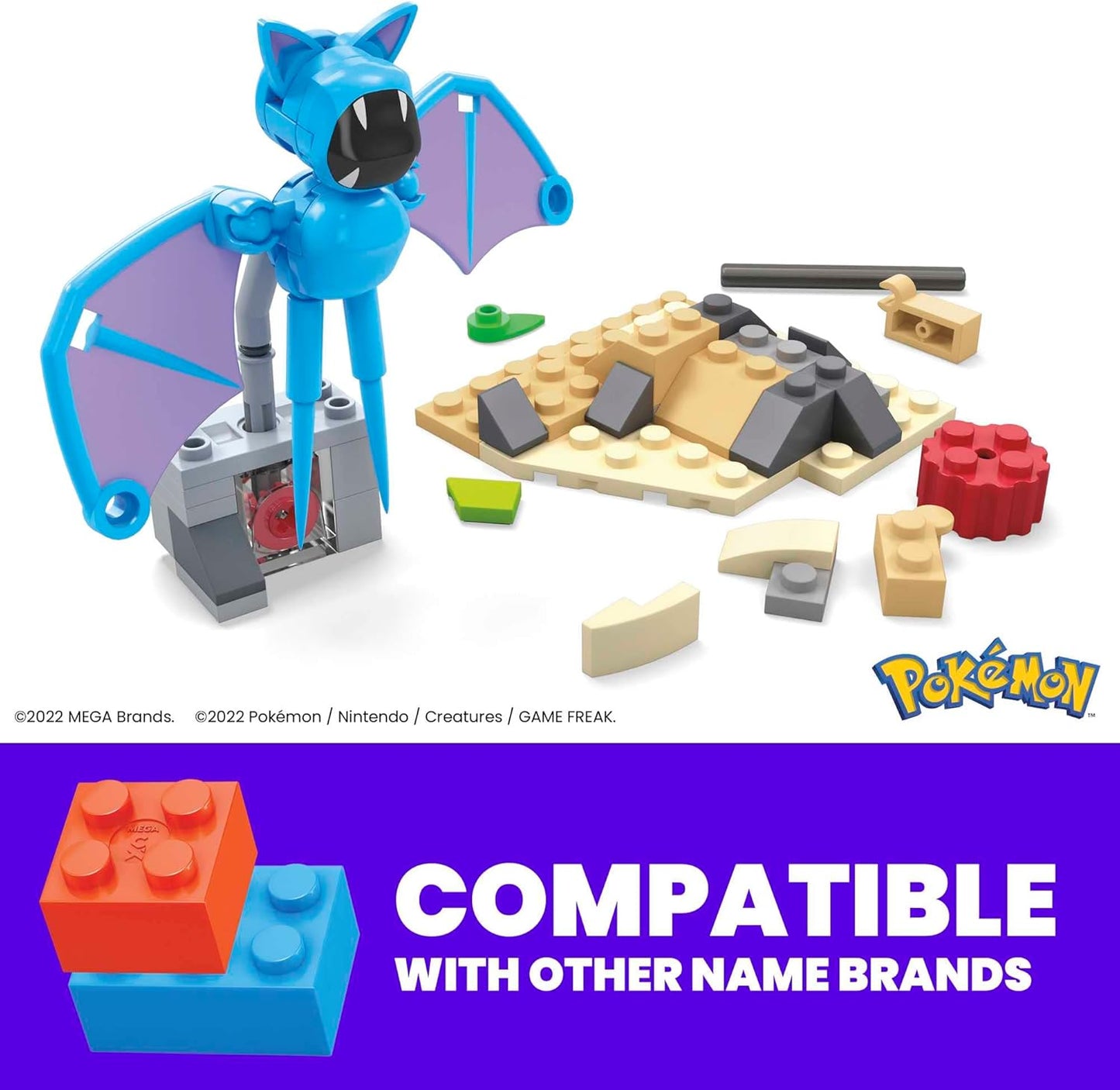MEGA Pokémon Action Figure Building Toys, Zubat's Midnight Flight com 61 peças e movimento de voo, 1 personagem articulado, ideia de presente para crianças, HKT19