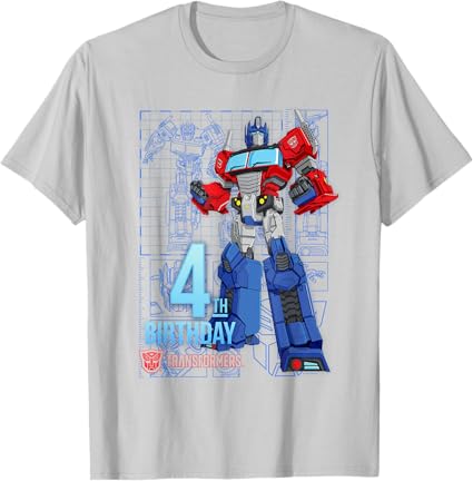T-Shirt Transformers Optimus Prime para o 4º Aniversário - Menina, Aniversariantes - Preto - Tamanho S - Manga Curta - Modelagem Clássica - Mistura de Algodão e Poliéster - Lavável à Máquina