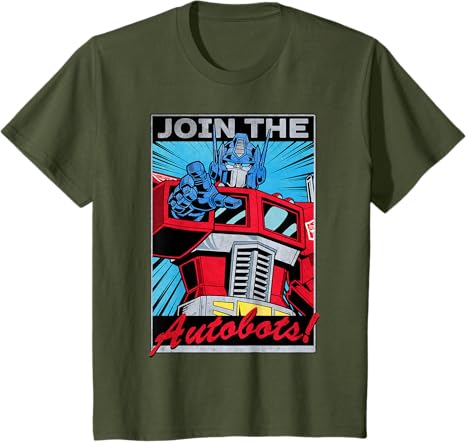 T-shirt com poster retro do Transformers Optimus Prime juntando-se aos Autobots