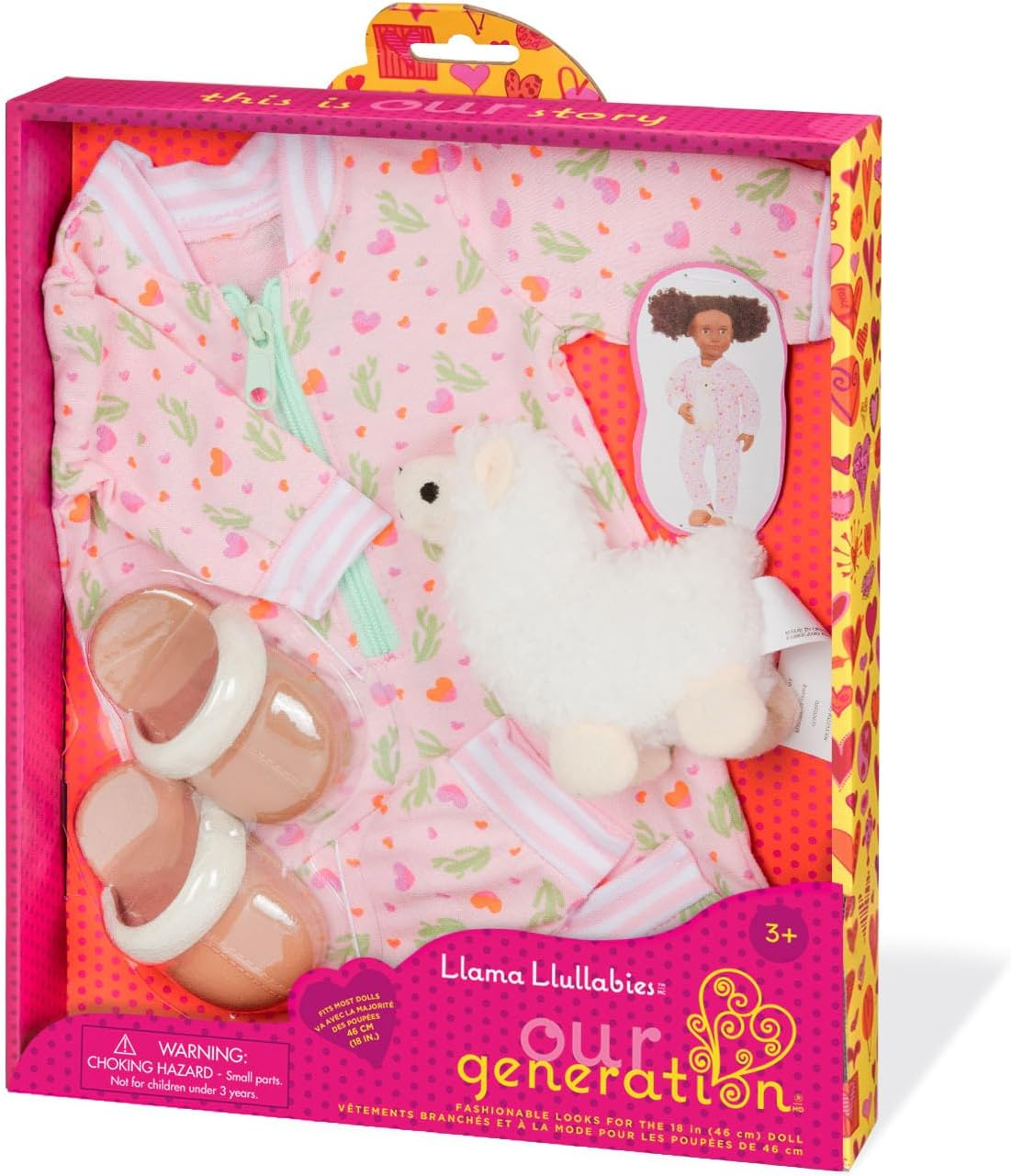 Conjunto de pijamas de lhama com peluche para bonecas de 45 cm - Conjunto de 3 peças