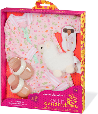 Conjunto de pijamas de lhama com peluche para bonecas de 45 cm - Conjunto de 3 peças
