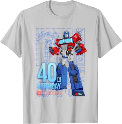 T-shirt de aniversário dos 40 anos do Optimus Prime dos Transformers