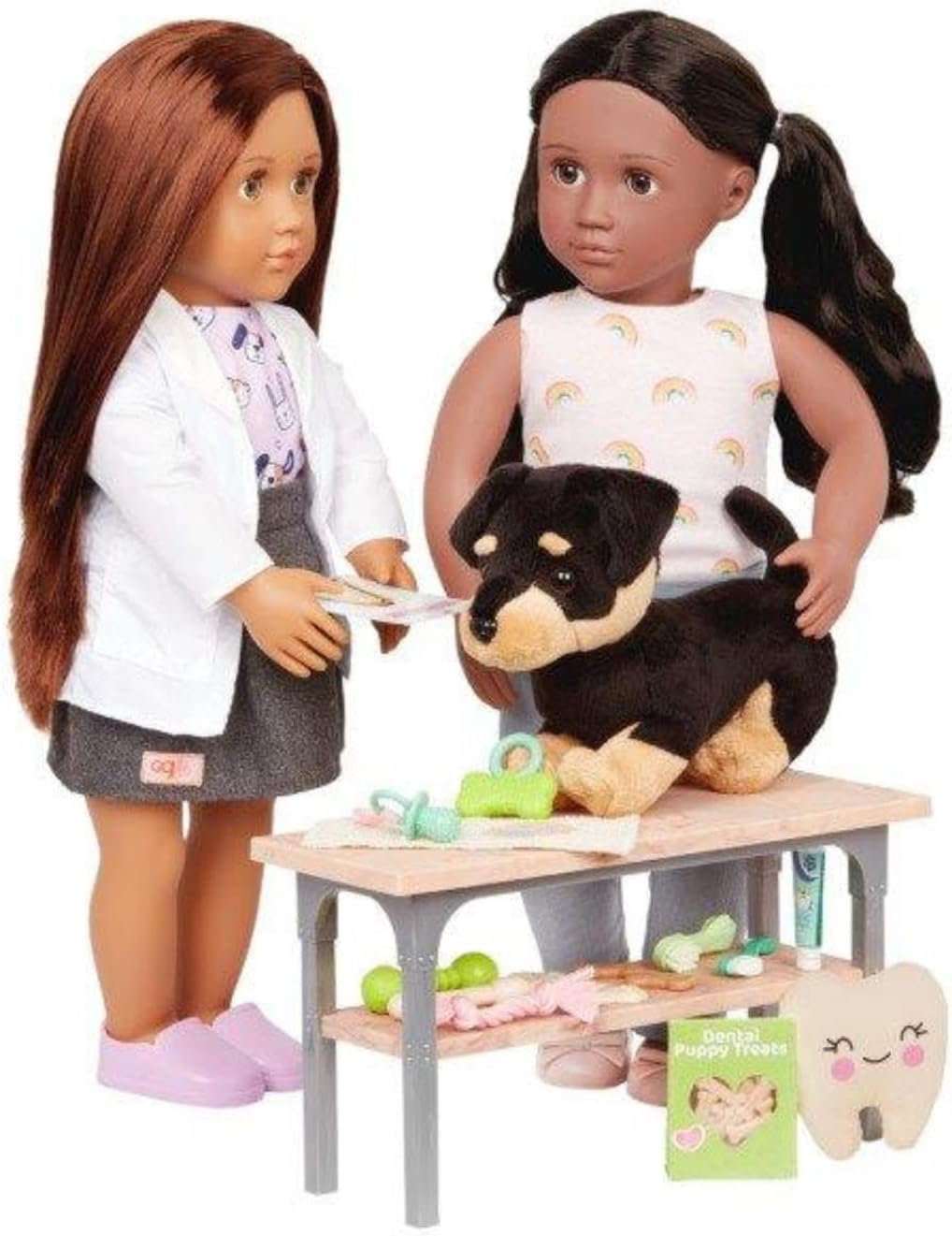 Conjunto Dentista Our Generation para Cuidados Caninos – Kit com 19 Peças para Bonecas de 45 cm – Estimula Brincadeiras Veterinárias Imaginativas – Inclui Acessórios Dentários, Brinquedos de Mastigar e Guloseimas – Para Crianças 3+ Anos