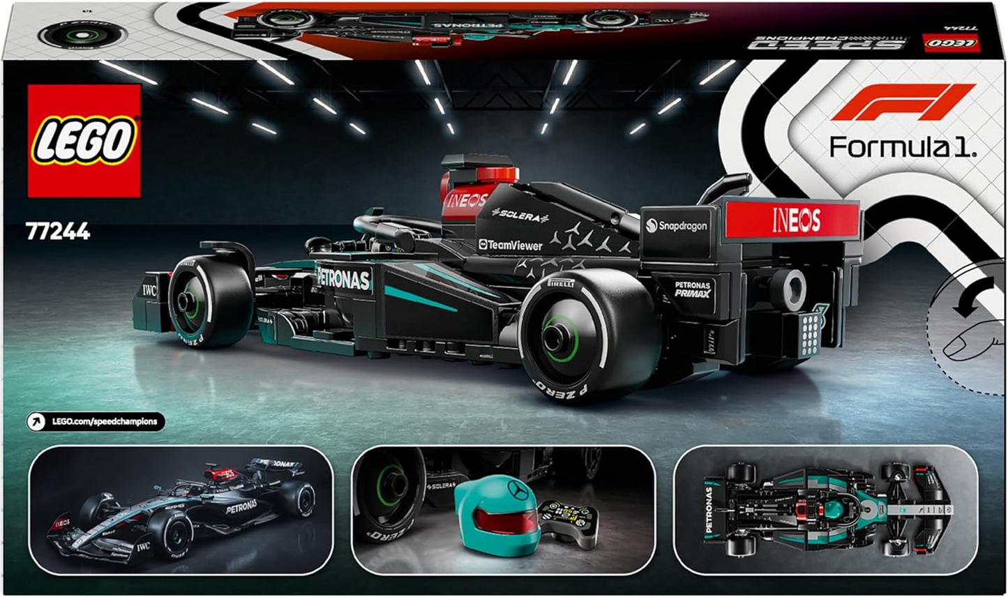 LEGO Speed Champions Mercedes-AMG F1 W15 Race Car Toy com uma minifigura colecionável de piloto de Fórmula 1 - Kits de modelos para meninos e meninas de 10 anos ou fãs adultos de automobilismo 77244