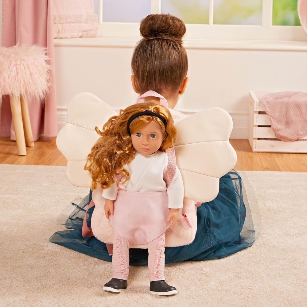 Our Generation – Mochila para transportar bonecas de 45 cm com alças ajustáveis– Mochila infantil rosa – Pele sintética macia e asas de fada – Bolsos interiores para arrumação – Mochila para transportar bonecas Be Magical