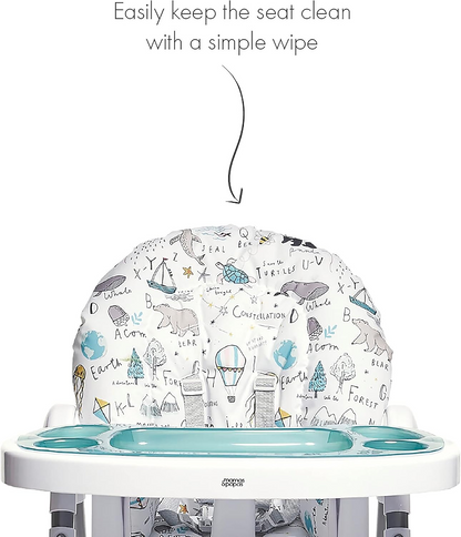 Cadeira de refeição ajustável Mamas & Papas Snax, reclinável, dobrável com tabuleiro amovível, Happy Planet