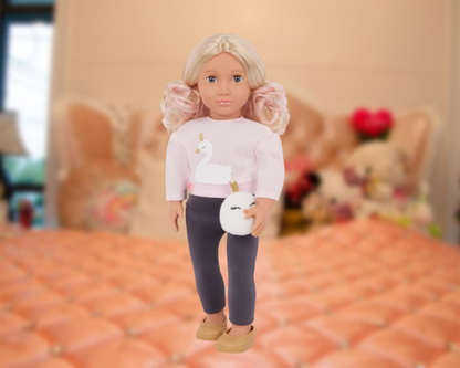 Eliana da Nossa Geração - Boneca de moda de 45 cm com roupa temática de cisne, olhos cinzentos e cabelo loiro elegante - Roupa e acessórios de boneca compatíveis - Idades 3+